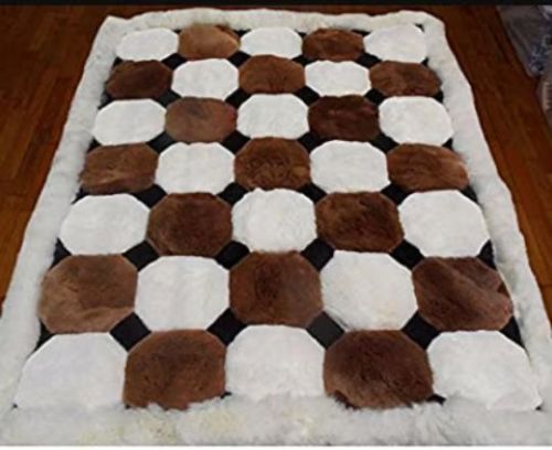 Baby Alpaca Fur Rug. Octagon Design. Handmade in Peru.  AR0556